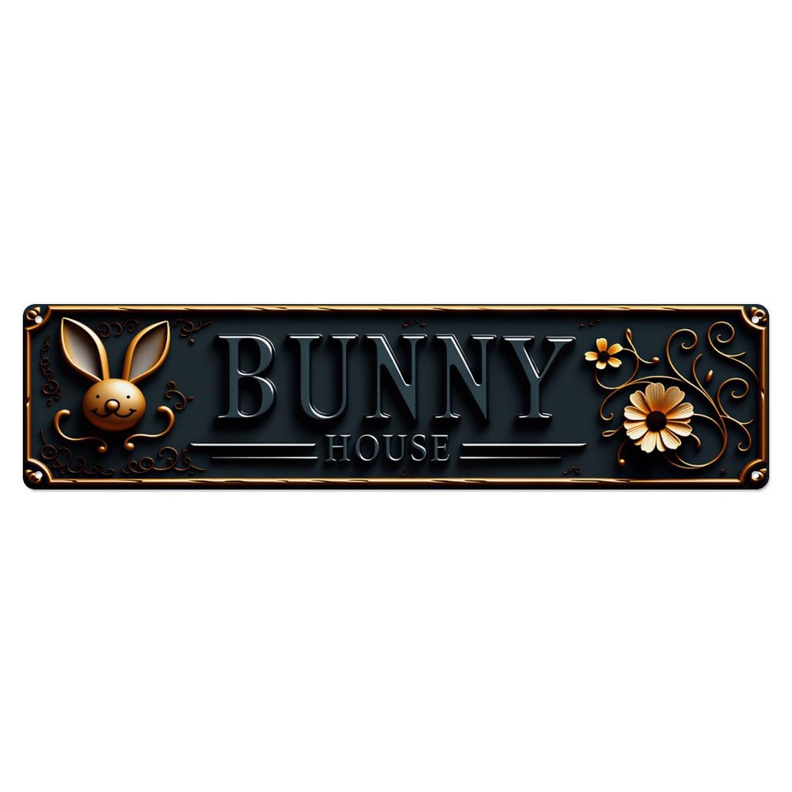 Ldfuieksufg Style Rectangular Bunny House Floral Rabbit Vintage Wall Sign Home Decor Vintage Aluminium Metal Sign, Retro Wall Decor For Home, Bar, Garage & Farmhouse 10 * 40Cm