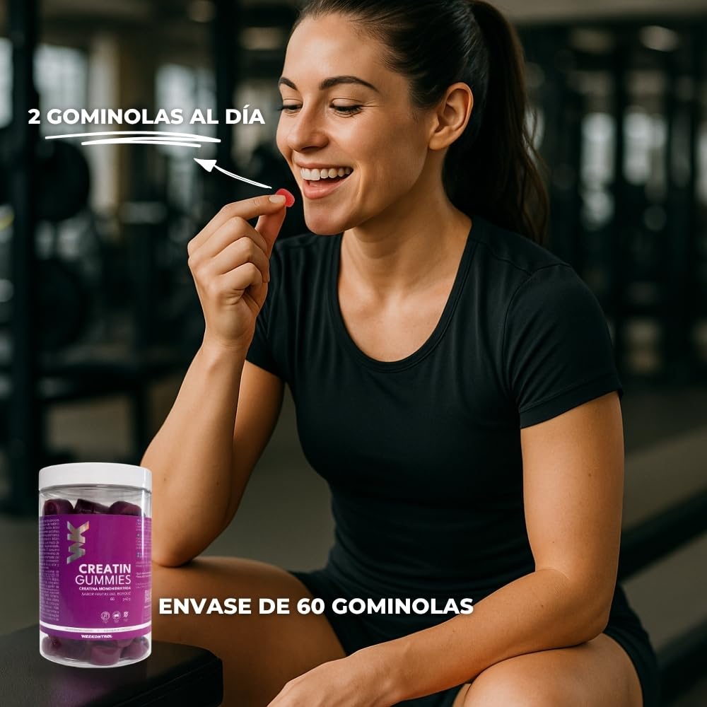 Gominolas de Creatina Monohidratada Sin Gluten, Sin Lactosa. Suplemento Deportivo en Gominolas de Creatina Pura para Fuerza, Recuperación y Crecimiento Muscular (Pack 2 unidades)