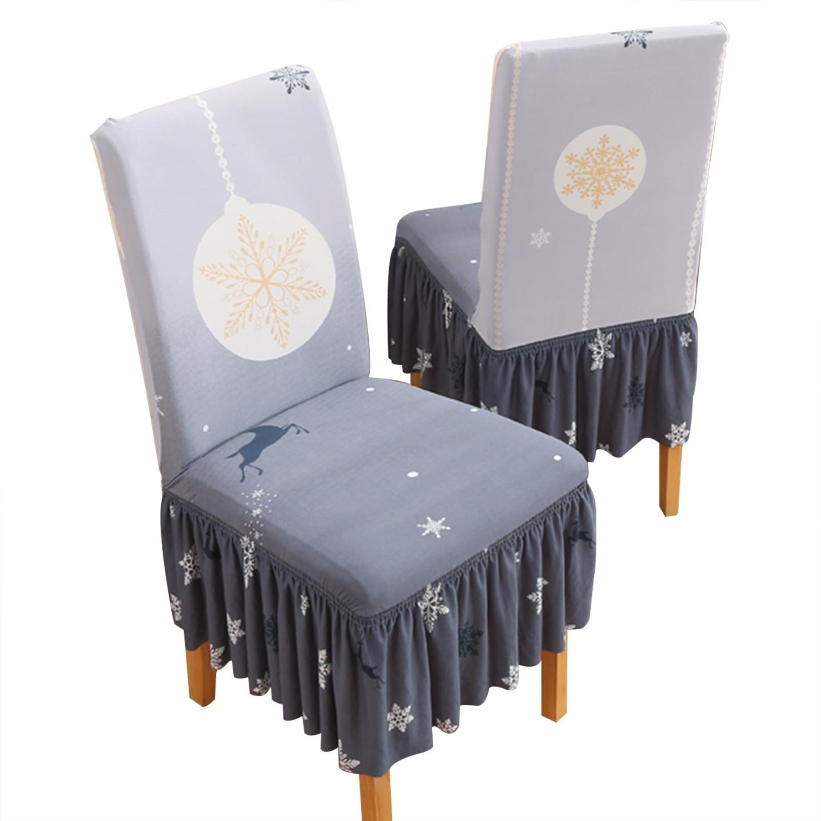 NMVAWIPT Dining Chair Covers With Skirt, Stretch Milk Silk Slipcovers, Full Protection, Fits Most Dining/Kitchen Chairs(5,2Pcs)