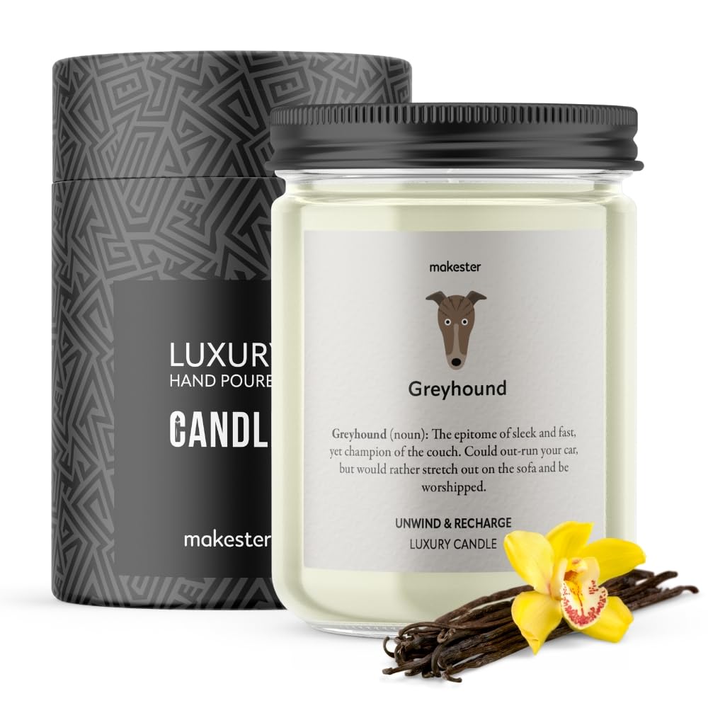 Greyhound Gifts - Luxury Soy Wax Candle - Vanilla, Jasmine, Sugared Almond - Makester