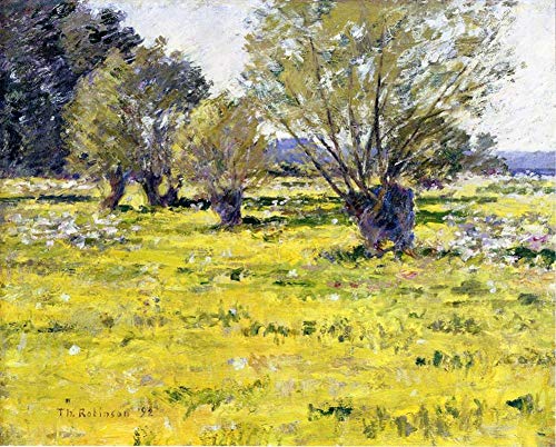 Peinture de saules et fleurs sauvages Theodore Robinson impressionniste huile sur toile