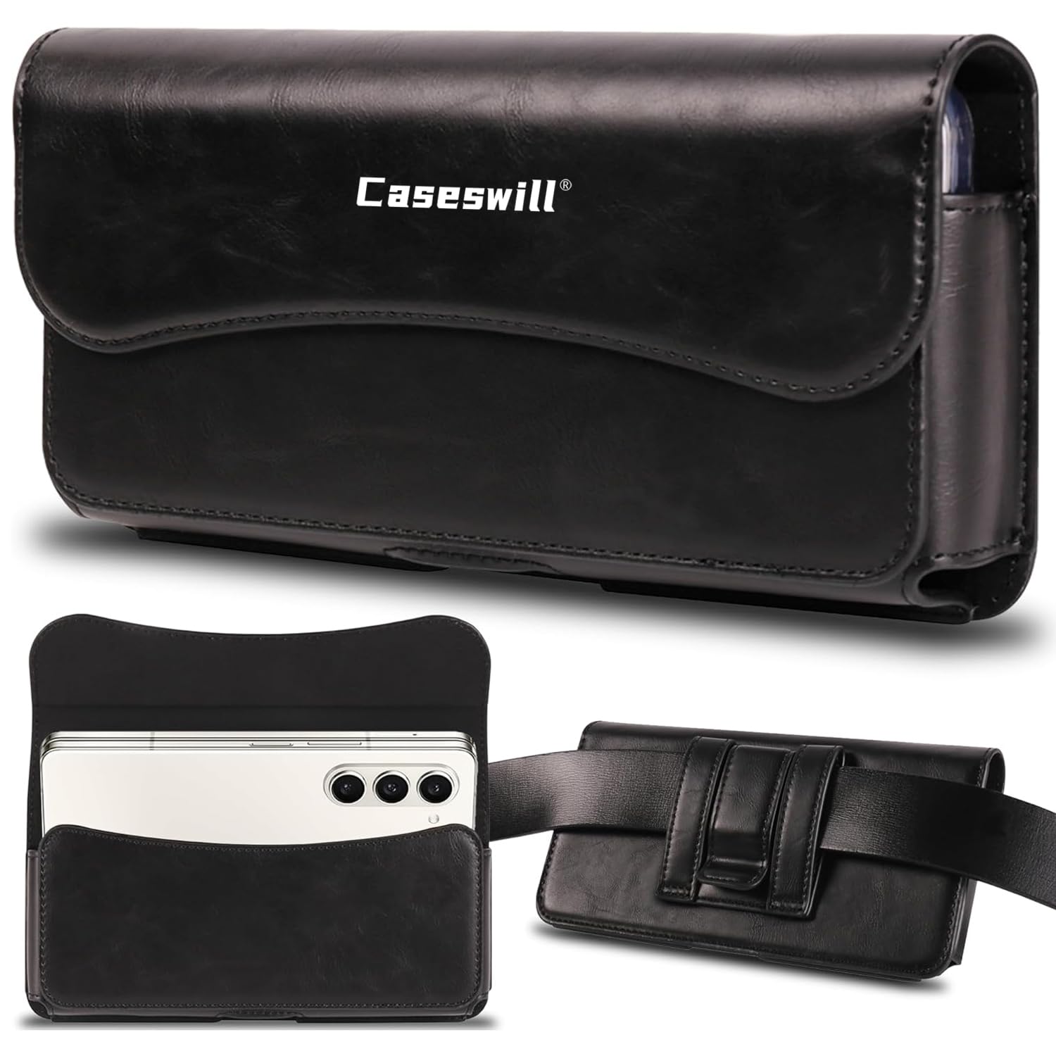 for Nubia Red Magic 11 Pro+ Plus Case Premium Leather Phone ID Card Carrying Pouch with Belt Clip Holster (Black)