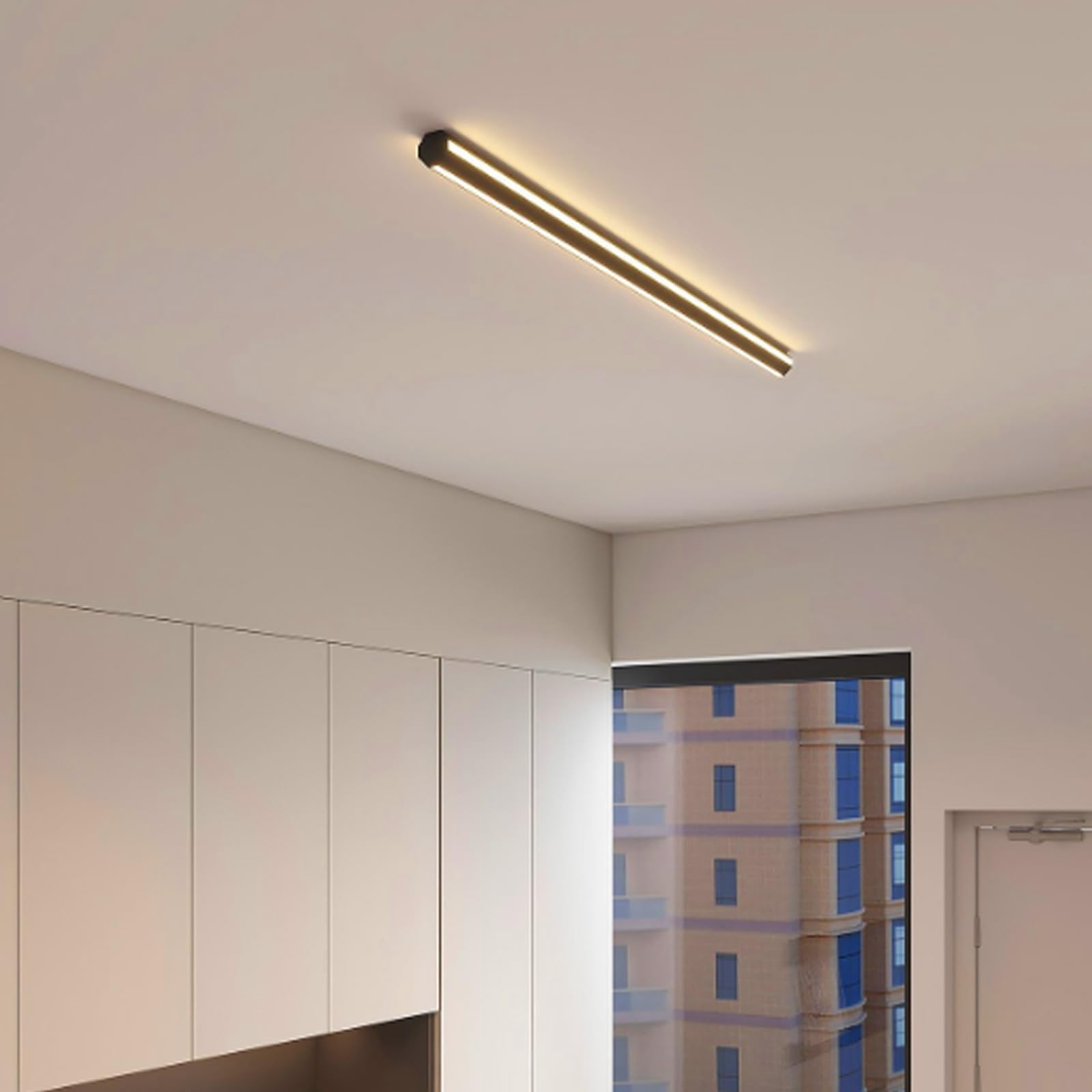 Oświetlenie sufitowe LED, minimalistyczne, długie, prostokątne, do wnętrz, nowoczesna, aluminiowa, lampa sufitowa, czarna/biała, dekoracja do korytarza, kuchni, jadalni (120 cm, czarne, ciepłe światło