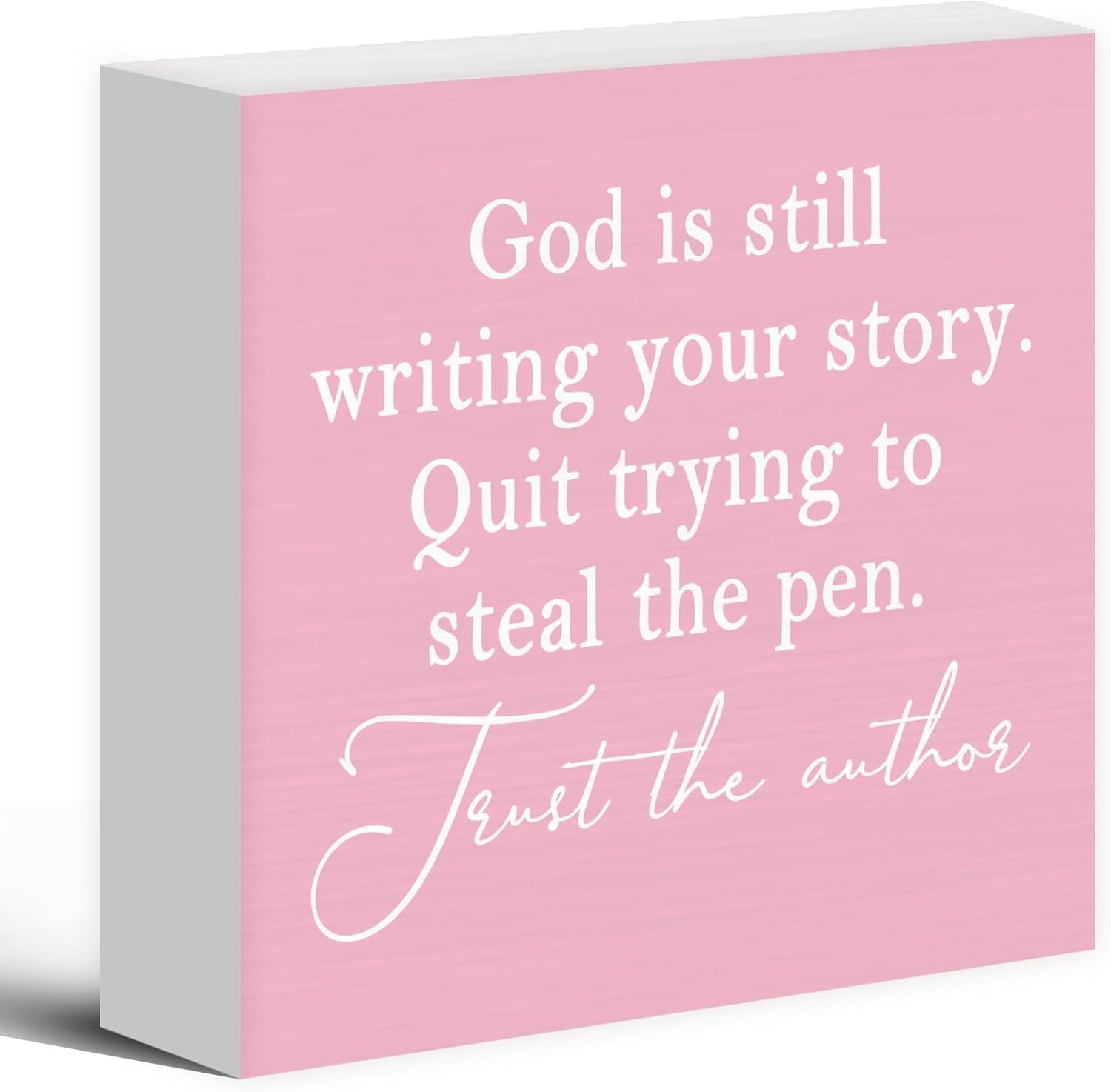 Pink Inspirational Box Sign 5x5 Inch Faith Quote Desk Decor