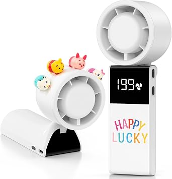 Portable Handheld Turbo Fan, 9 Gear Wind Rechargeable with LED Display Hand/Desk Foldable Fans,with 2 Sheets Alphabet Sticker and 4 Cartoon Doll Used For DIY White