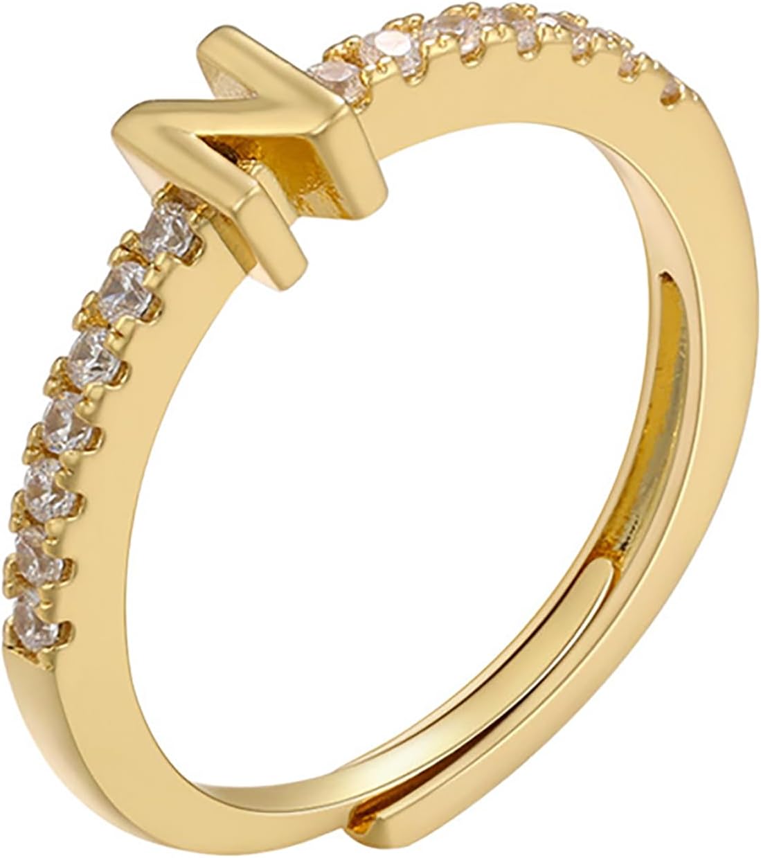 Gold Initial Rings for Women Dainty Adjustable Open Rings Stackable Capital Letters Rings Shiny Zirconia Rings Prom Jewelry Present