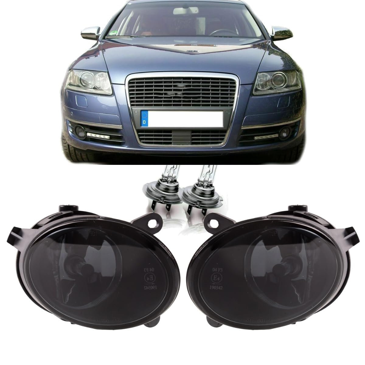 DM Autoteile 4154 Satz H7 Nebelscheinwerfer Klarglas Smoke kompatibel für Audi A6(4F2/4F5) Bj 2004-2008