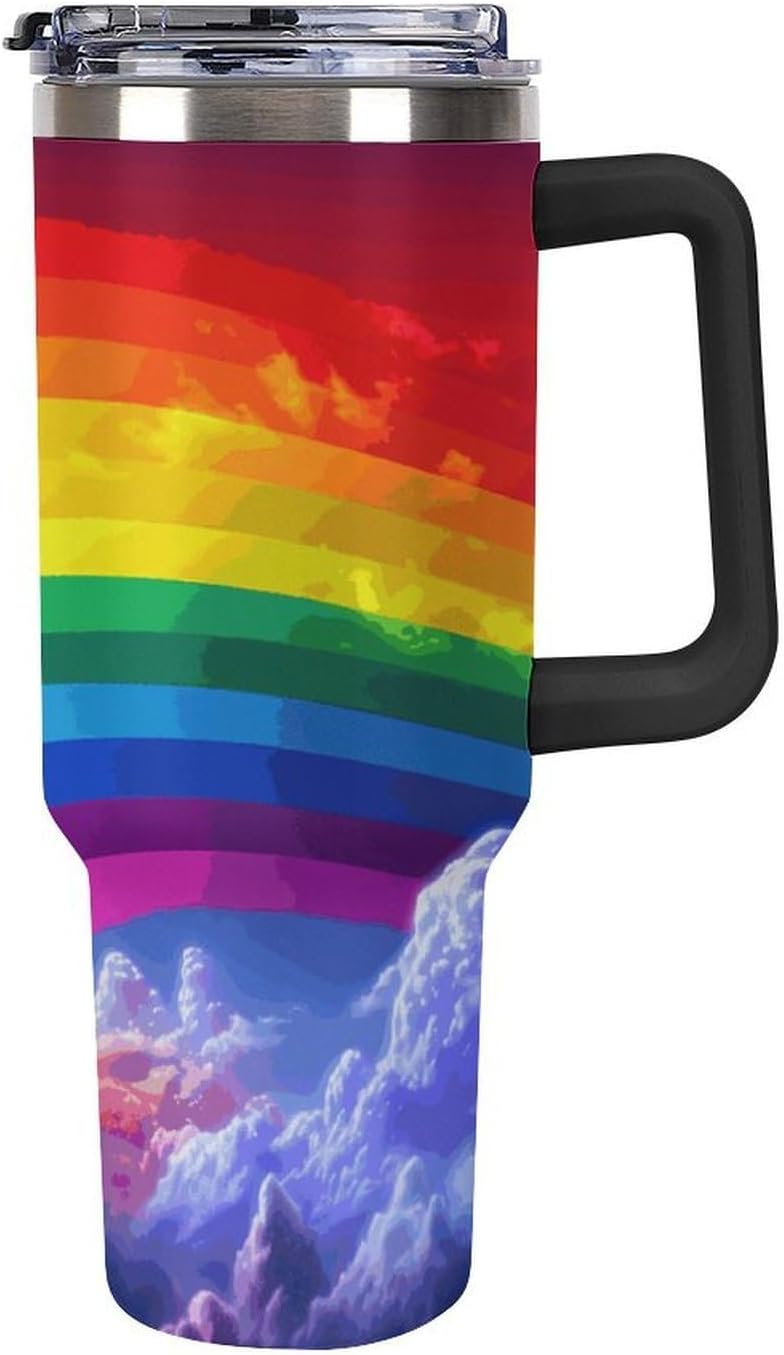 40 Oz Tumbler with Straw And Lid Rainbow Insulated Travel Coffee Mug Stainless Steel Water Bottle Vacuum Insulated Tumblers for Sport Work Car Travel Weekends