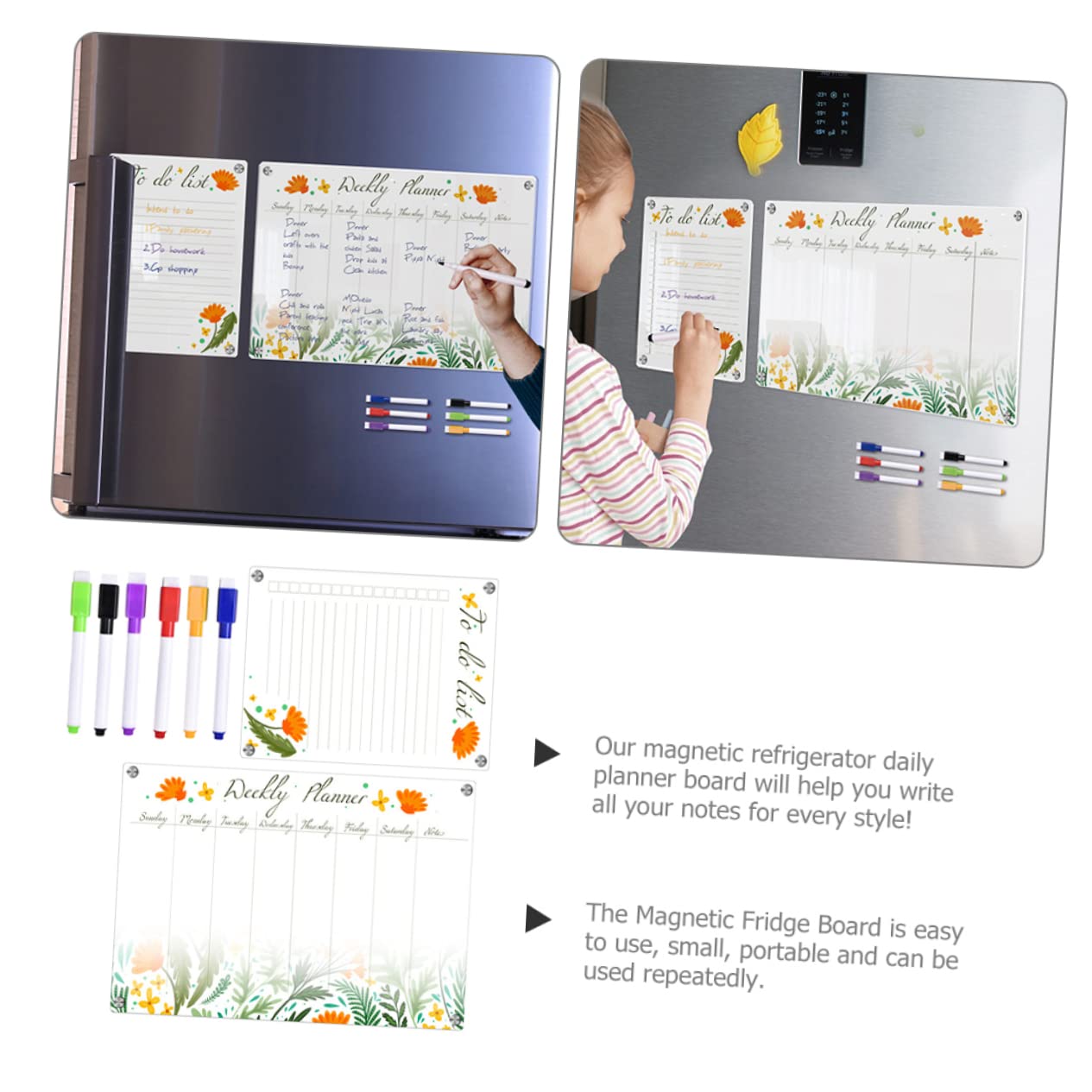 OSALADI Lavagna Magnetica Trasparente Per Frigorifero Planner Cancellabile Secco Riutilizzabile Per Note e Promemoria Calendario Settimanale Organizer Per Casa e Ufficio