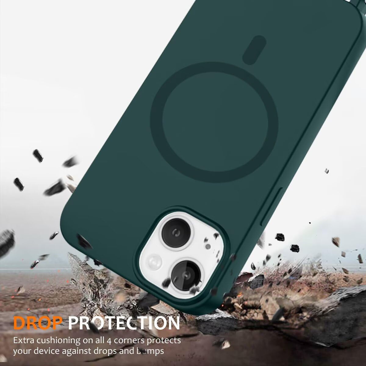 Cover Magnetica Con Collana Per IPhone 12 Pro/12 – Silicone TPU Morbido Verde Scuro, Custodia Con Cordino Regolabile E Ricarica Wireless