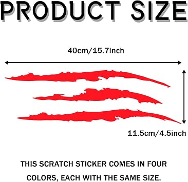 Monster Claw Sticker 2PCS Reflective Monster Energy Stickers with Stripes Scratch Marks for Car Hood Headlights Motorbike Truck Decors, Waterproof Vinyl Light Bumper Claw Scratch Sticker(Red)