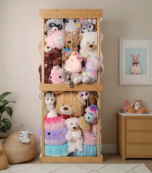 Wonder Cove Premium Bamboo Stuffed Animal Zoo – Large Toy Organizer & Plush Storage Bin for Kids’ Bedrooms, Playrooms & Nurseries – Eco-Friendly, Heavy Duty, Easy Assembly (59” x 24.5” x 13”)