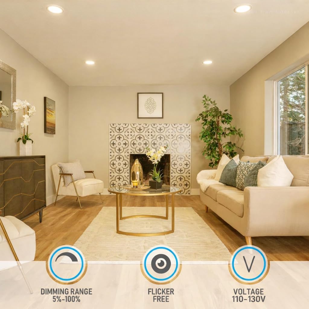 TORCHSTAR 6 Inch Ultra-Thin LED Recessed Light with Junction Box, 3000K Warm White, CRI90, 12W 100W Eqv. Dimmable Slim LED Downlight, ETL and Energy Star Certified, Pack of 4 - Image 5