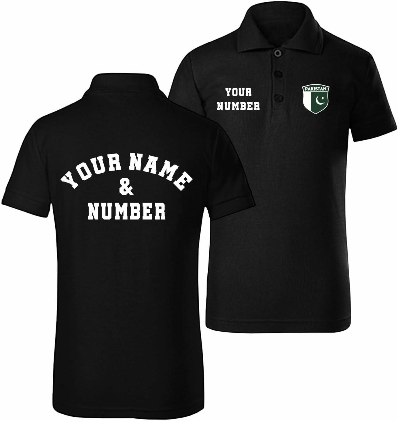Personalised Kids Pakistan 2026 Football Polo Shirt Short Sleeve | Custom Name and Number | Pakistan Flag Design