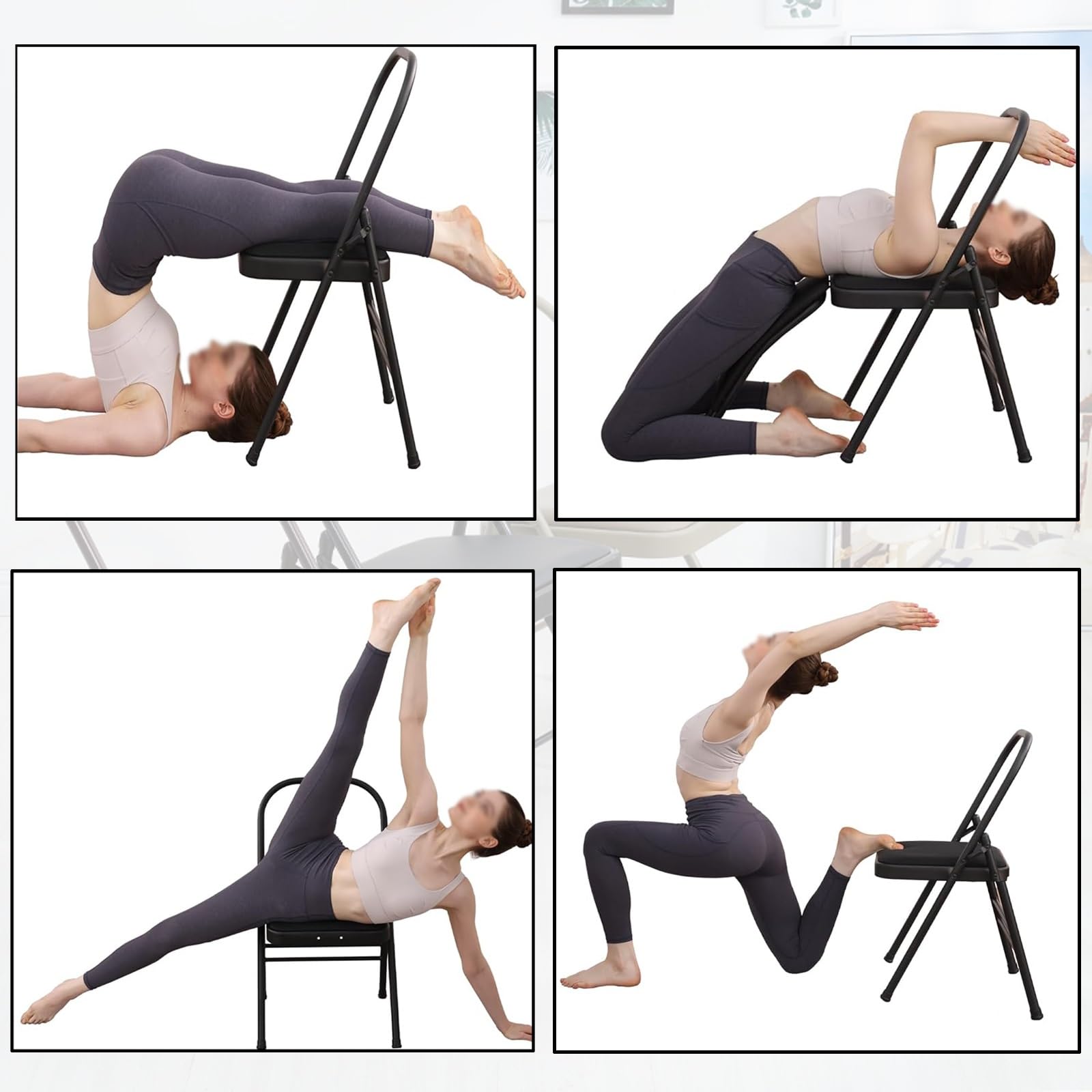 Silla de Yoga Herramienta De Entrenamiento De Inversión De Equilibrio Plegable Con Reposapiés, Silla De Yoga Sin Respaldo De Doble Viga, Silla De Yoga Portátil Para Estudio De Danza/ Gimnasio/ Hogar(O