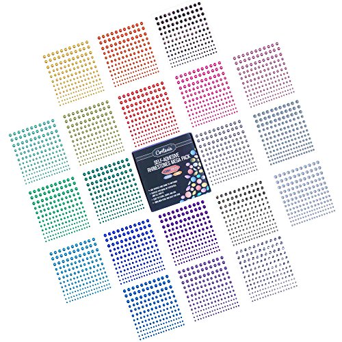 Self-Adhesive Rhinestones Bulk Pack - Assorted 3300 PCS - 20 Colors, 4 Sizes - Ideal for Face, Body, Makeup, Festival, Carnival, Crafts & Embellishments. Cortesia Jewel Gems Will Stick on Anything!