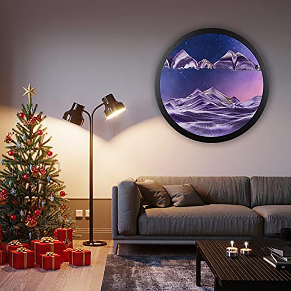 3D Dynamic Sand Art Liquid Motion, 17.4in Round Glass Moving Sand Art Picture Sandscapes In Motion Round Glass 3D Deep Sea Sandscape In Motion Display Flowing Sand Frame Relaxing Desktop Home Office(F
