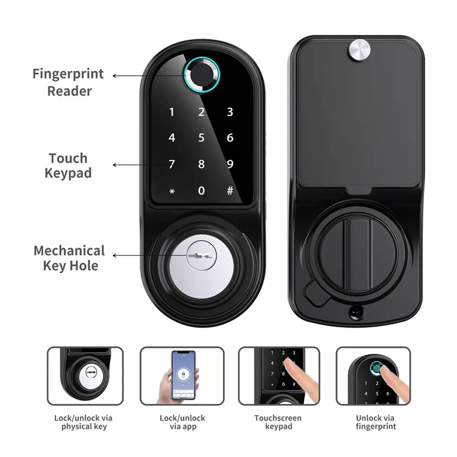 Smart Lock, Fingerprint Lock.Tuya APP Remote Control Smart Deadbolt Lock Fingerprint Fechadura Digital Password Indoor House Electronic Lock With Key (Color : Black-Tuya app)