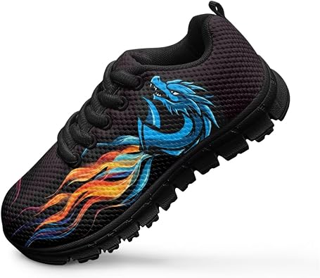 Flame Dragon Shoes for Boys Big Kid Cool Sneakers Lightweight Athletic Running Shoes School Knitted Mesh Trainer