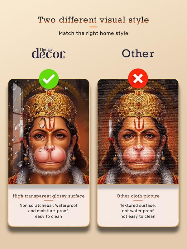 Image of The Next Decor Lord Hanuman Ji Wood Glass Finish Wall Art Decorative Painting for Living Room, Bedroom, Dining Room (Size: 18x12 Inches)