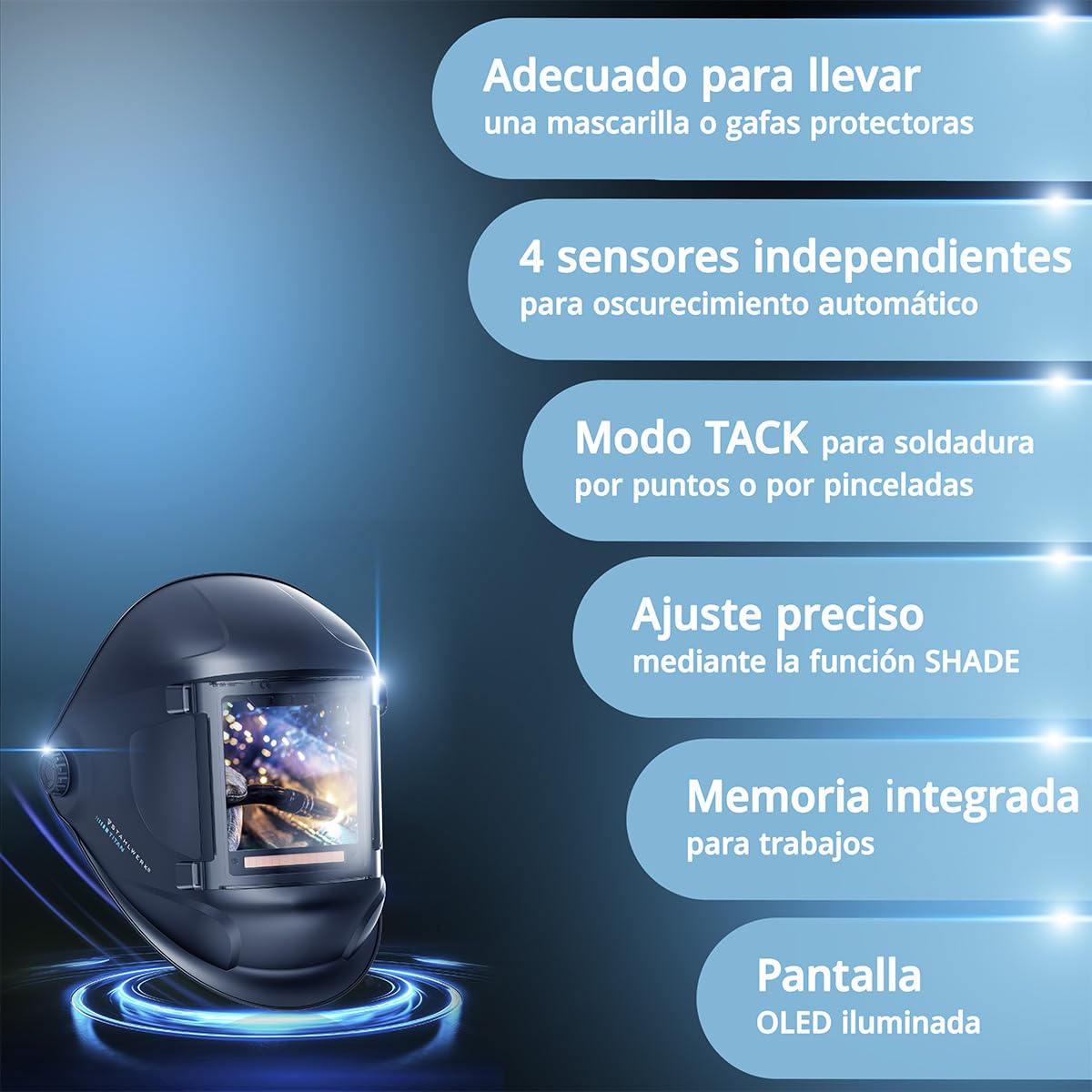 STAHLWERK Casco de Soldadura automático 3 en 1 Titan – True Colour, oscurecimiento automático DIN 4-14, Memoria de Trabajos, Clase óptica 1/1/1/1, Campo de visión 104 x 104 mm, Pantalla de Soldadura