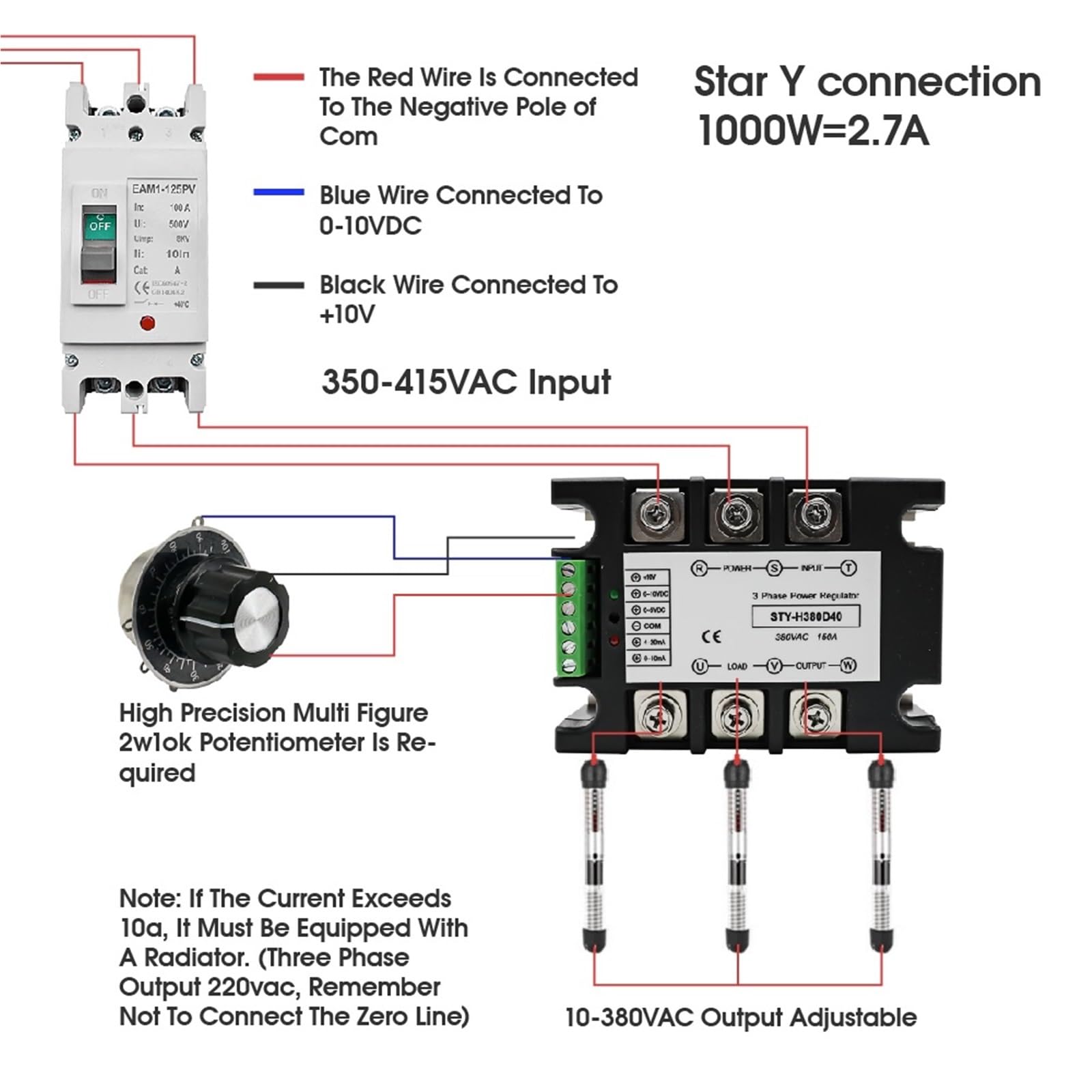 Trójfazowy regulator napięcia AC Regulator mocy Tyrystor 380V Przekaźnik półprzewodnikowy Ściemnianie 25A-400A 1 szt. Potencjometr Sterujący (tylko moduł, 120A (21,9 KW))
