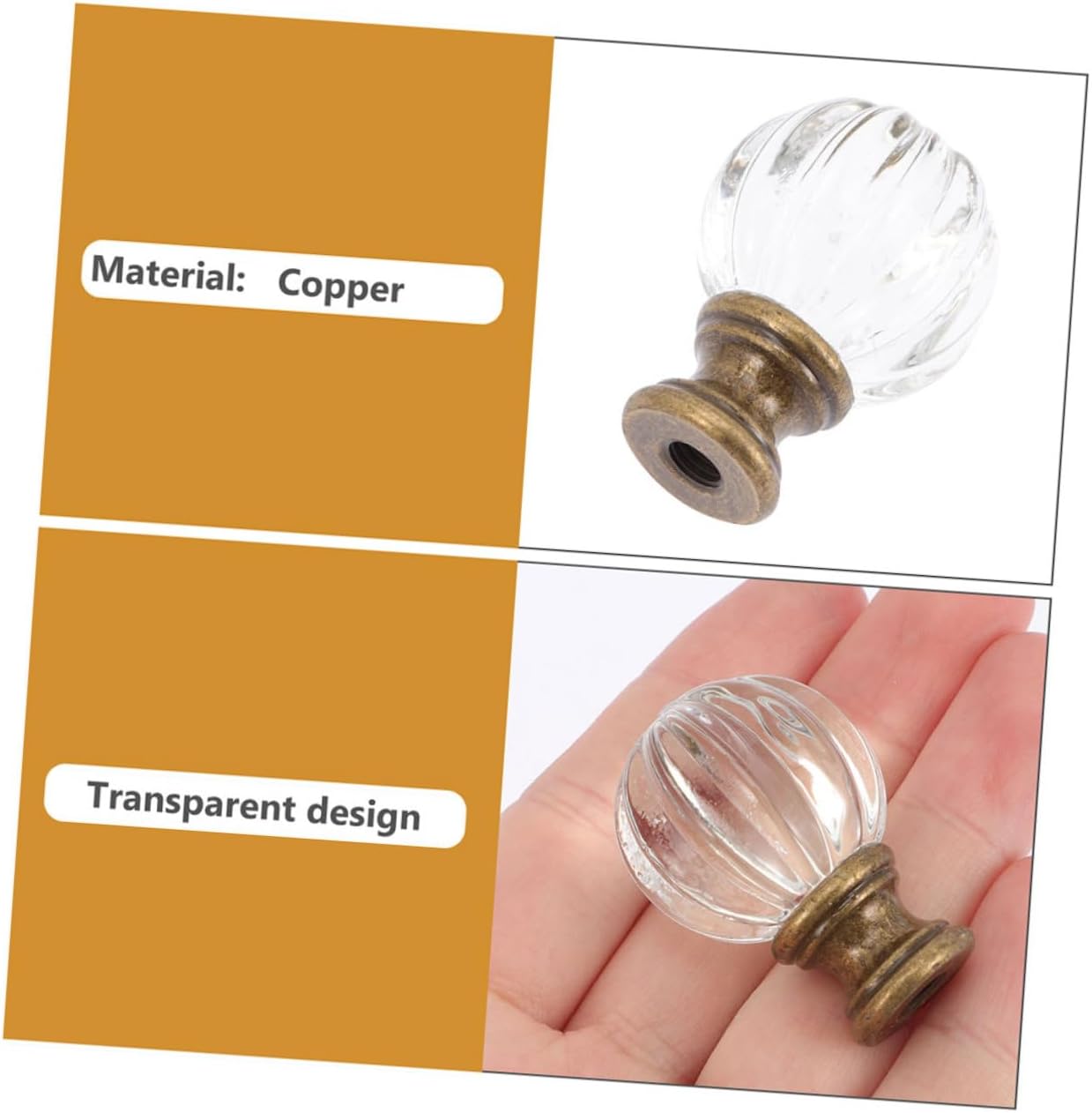 2pcs Glass Lamp Finial Knobs with Polished Brass Base Decorative Table Lamp Finial Caps Replacement Accessories