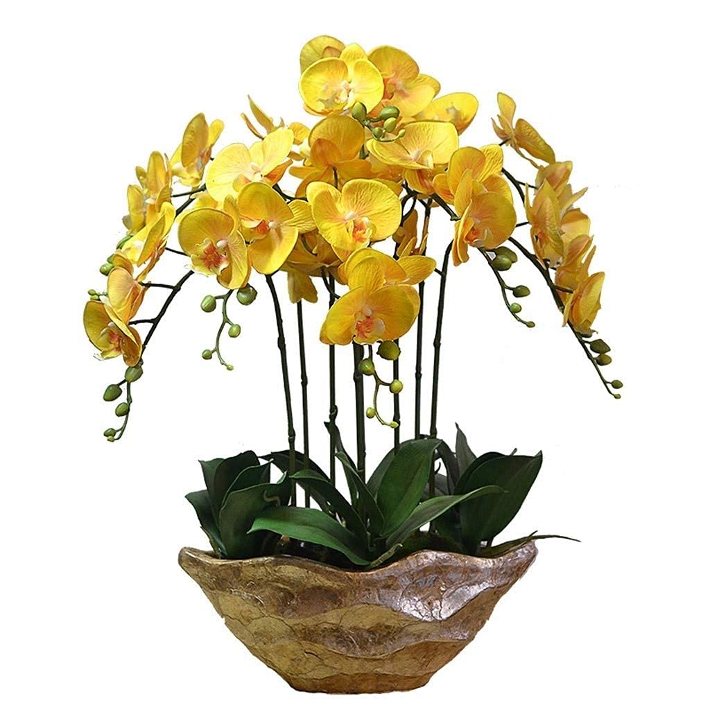 IUokLU Realistic Artificial Flower Phalaenopsis Silk Artificial Flower, Fake Arrangement Yellow Butterfly Orchid Bonsai