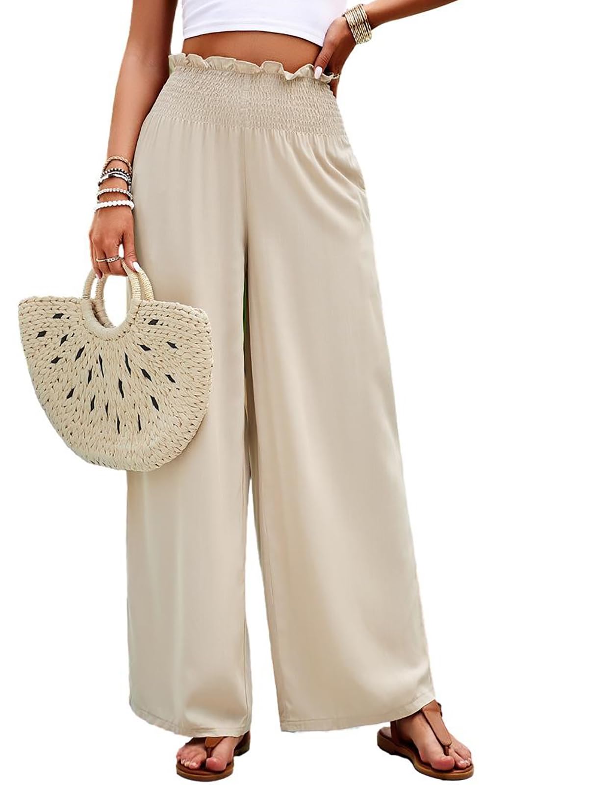 Summer Lounge Wide Leg Pants High Waisted Thin Straight Palazzo Trousers for Women