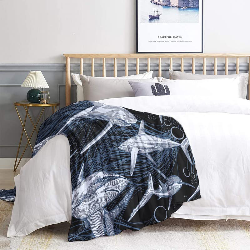 Coperta In Pile Con Stampa Di Squalo - Morbida E Leggera 127x152 Cm - Per Divano, Letto, Viaggi E Regalo
