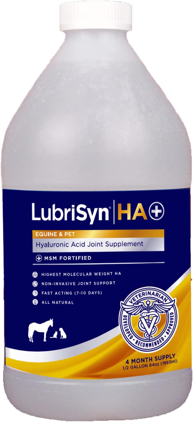 LubriSynHA Hyaluronic Acid with MSM Hip & Joint Care Supplement for Dogs, Cats & Horses – Liquid Oral HA for Pets – Joint Support Promotes Mobility, Flexibility, Cartilage Health & Comfort – 64oz