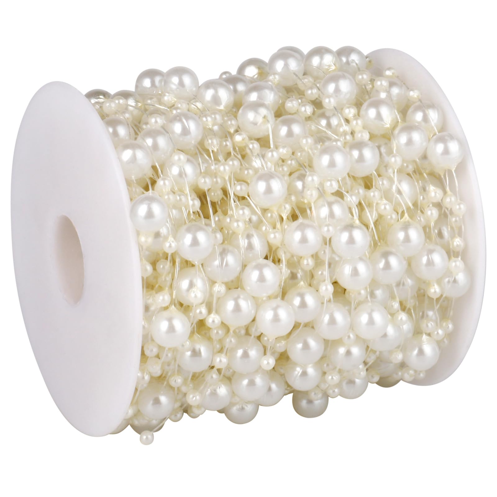 Photo 1 of 196FT Pearl Beads String Garland, 8mm 3mm Ivory Faux Pearl Beads Roll Strands Bulk Spool for Wedding Party Flower Christmas Decoration DIY Craft
