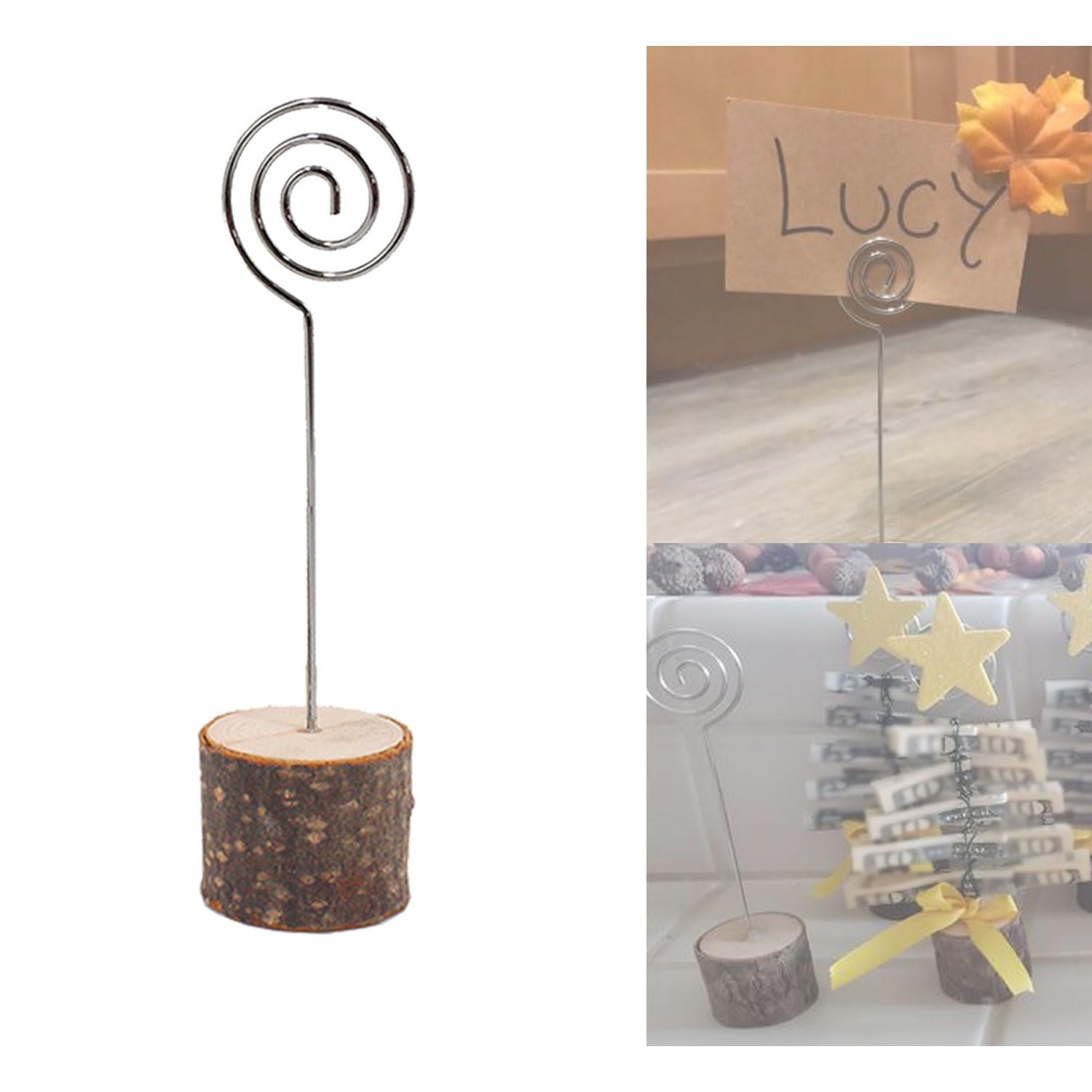 20 Segnaposto In Legno Naturale Con Filo Spirale + 30 Cartoncini Kraft – Portanumeri Rustici Per Tavolo, Matrimonio E Feste - 4