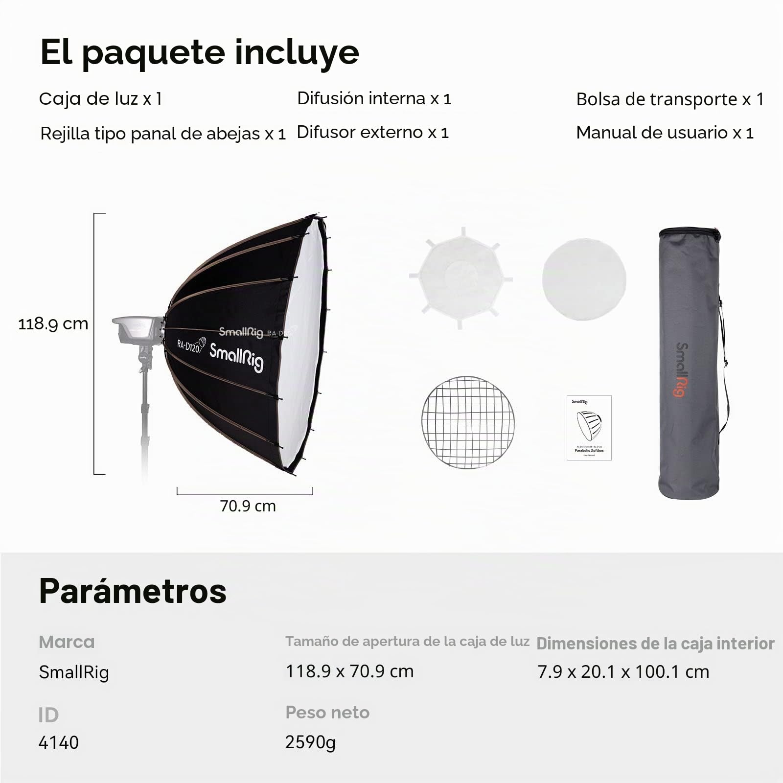 SMALLRIG Softbox Parabólico, Softbox de Liberación Rápida 47,2Pulgadas/120cm, Compatible con RC 120D/RC 120B/RC 220D/RC 220B/RC 350D/ RC 350B/RC 450D/RC 450B y Otras Luces de Montaje Bowens-4140