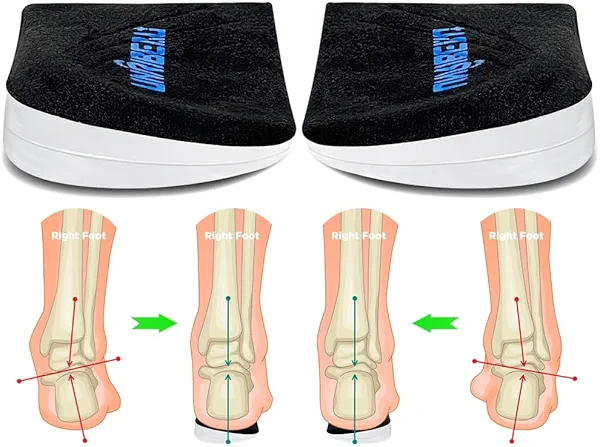Unribeau 3 Layers Adjustable Supination & Pronation Correction Heel Insoles,Self-Adhesive Medial & Lateral Heel Wedge Inserts for Foot Alignment, Knee Pain, Bow Legs (Black, L: W: 7.5-12 / M: 7-11)