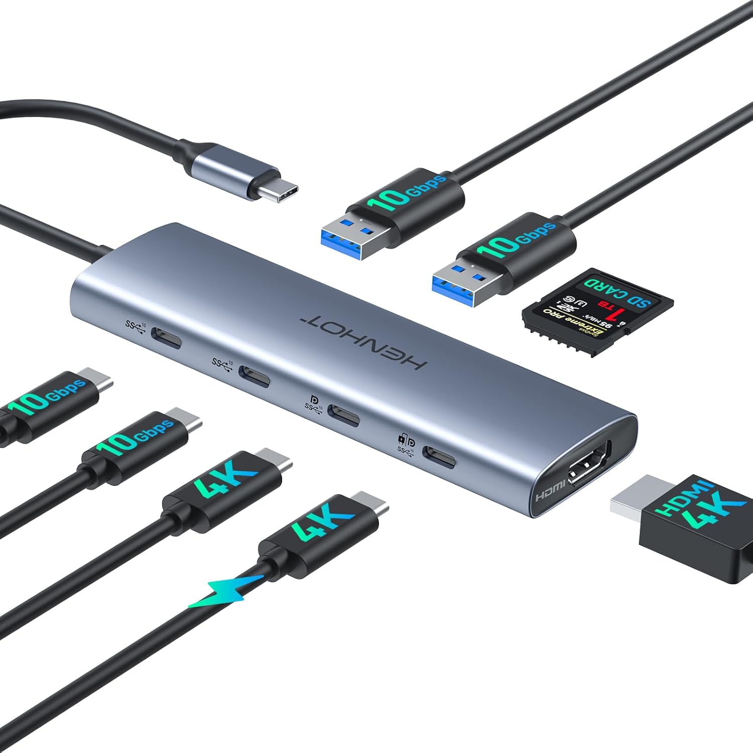 Versatile USB C Video Hub 3 Monitors Docking Station with DP Alt Dual 4K@30Hz, HDMI, 100W PD, 10Gbps*6Ports, SD 4.0, Laptop Docking Station for Dell, HP, ASUS, Steam Deck, Rog Ally, Legion Go,Samsung