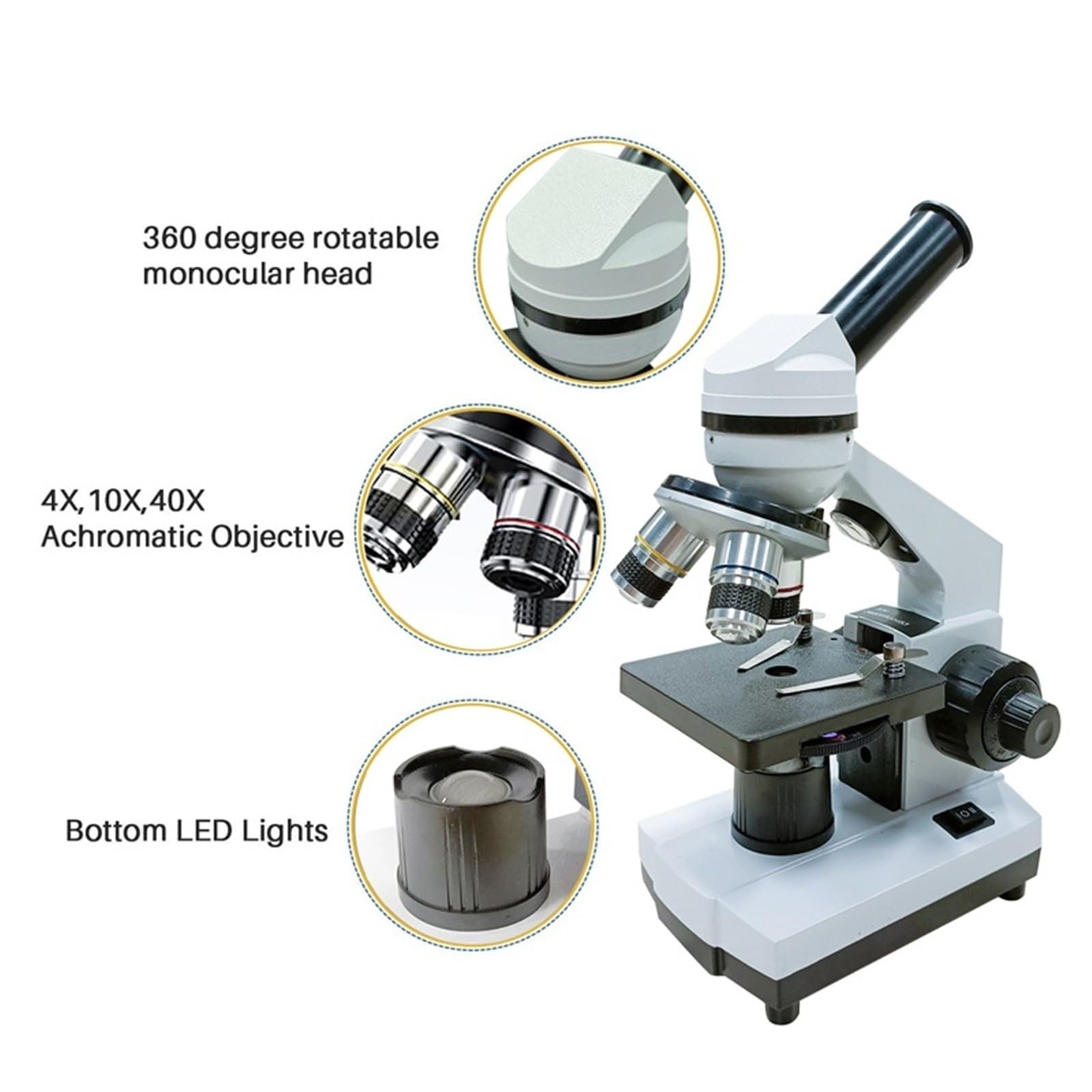 Microscopio Microscopios biológicos 100X-1600X, compuestos con portaobjetos y adaptador de teléfono for niños, estudiantes laboratorios
