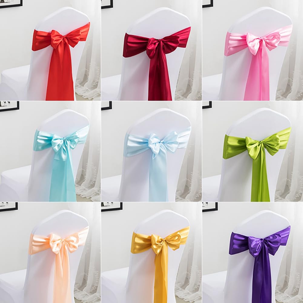 50 Stück Satin Stuhlschärpen Stuhlhusse Hochzeit Stuhl Deko Schleife Partystühle Bänder Mehrfarbig Stuhlknoten für Weihnachten Hochzeit Geburtstag Bankett Party Stuhldekoration Rot