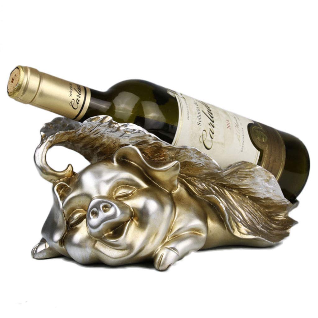 Botellero independiente de encimera Resin Botella de vino Titular de la botella Piggy Statue Botella de vino Rack Creative Home Decorations Tabletop Wine Rack Adornos artesanales ahorrador de espacio