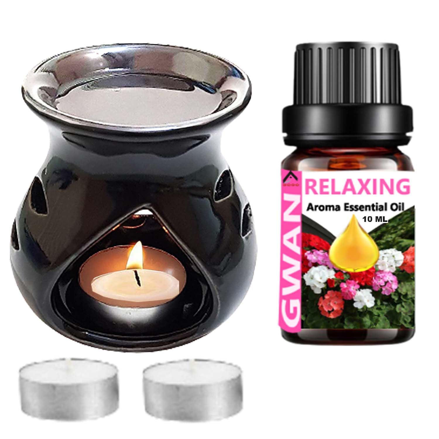 Gwan Ceramic Oil Diffuser for Home Fragrance 1 Aroma Oil Burner, 2 Tea Light Candles, Relaxing, Diffuser Oil 10ml (Colour Black) (B0DDVM7WWR) Amazon Price History, Amazon Price Tracker