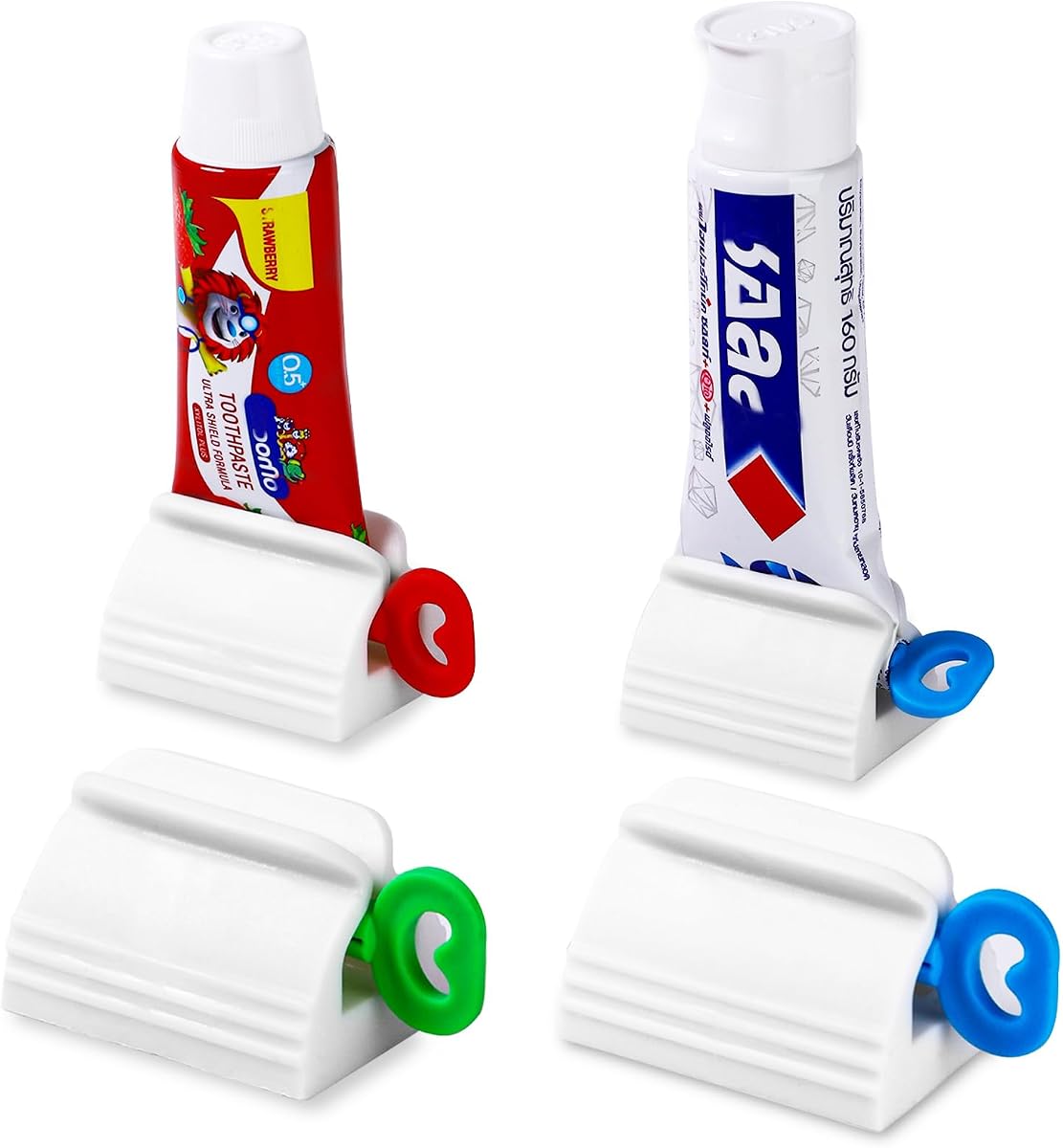 Toothpaste Squeezer, Set of 4 Tube Roller Squeezer, Dispenser, Simple and Practical | Multi Color Plastic Tube Wringer Clips,Portable Bathroom & Travel Tube Saving Tool