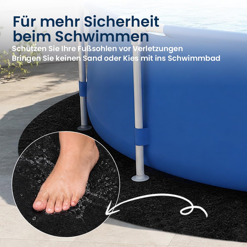 Pool Unterlage Rund, 200g/m² 460cm Pool Unterlage Outdoor | Poolmatten Schutzboden, Faltbarer Wasserabsorbierende Pool Matten Untergrund, Bodenschutzmatte Pool(Schwarz)