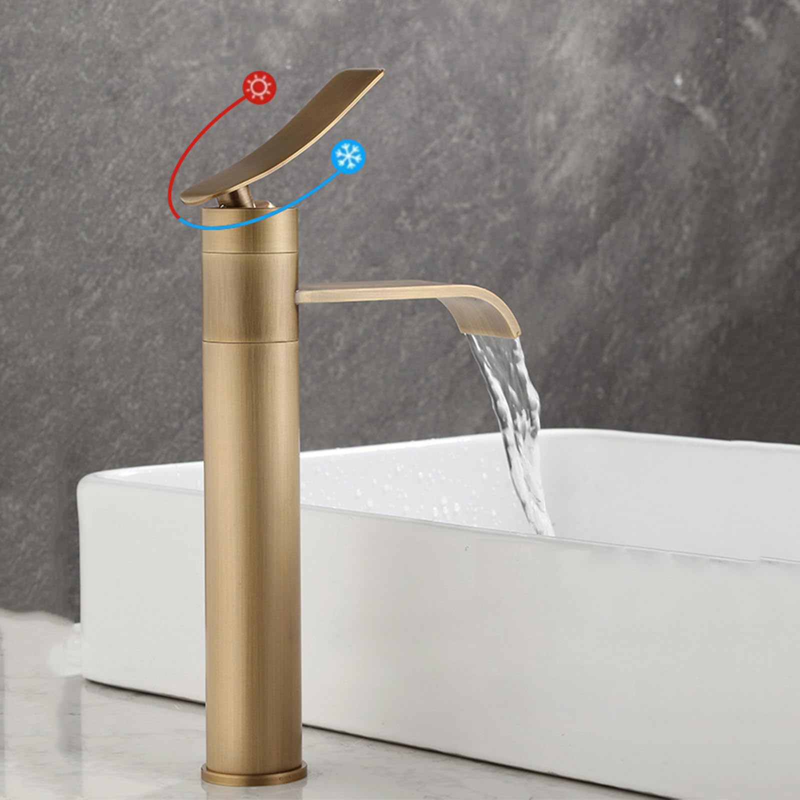 Grifo Lavabo en Cascada Grifo para Lavabo Antiguo Alto con Un Solo Orificio Giratorio de 360° Vintage Monomando Antiguo Grifo de Lavabo para Baño