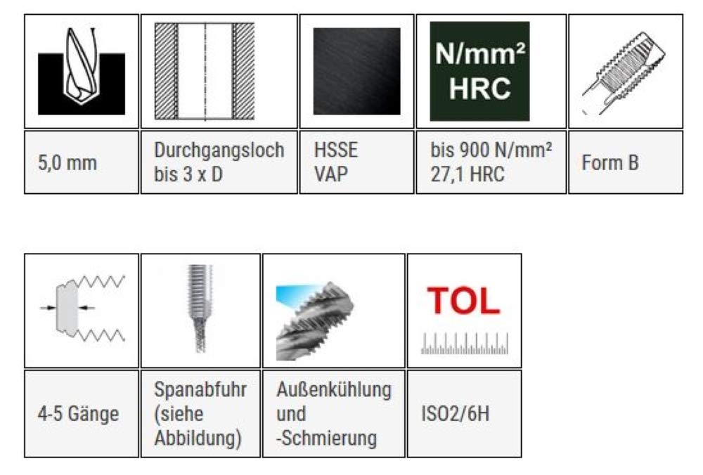 Punta Per Trapano A Macchina BAER HSSE-VAP - M6x1.0 DIN 371 | Per Acciaio Inox E Ottone - Foto 2