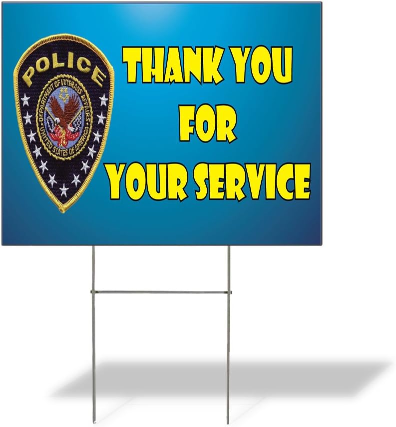 Fastasticdeals Weatherproof Yard Sign Thank You for Your Service Police Blue Lawn Garden Officer 18x12 Inches 2 Sides Print