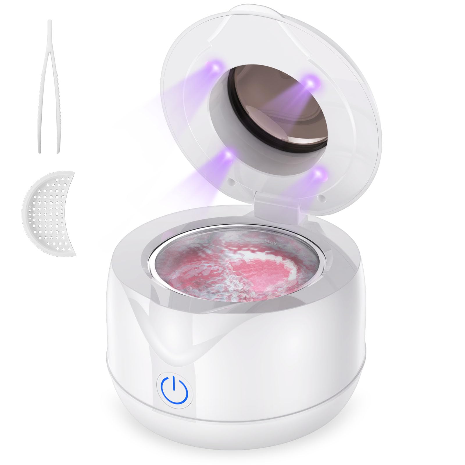 Ultrasonic Retainer Cleaner, 45kHz Ultrasonic Cleaner for Dentures, Aligner, Mouthguard, Jewellery, 200ml Portable Ultrasonic Cleaner Machine for All Dental Appliances at Home or Travel Use, White