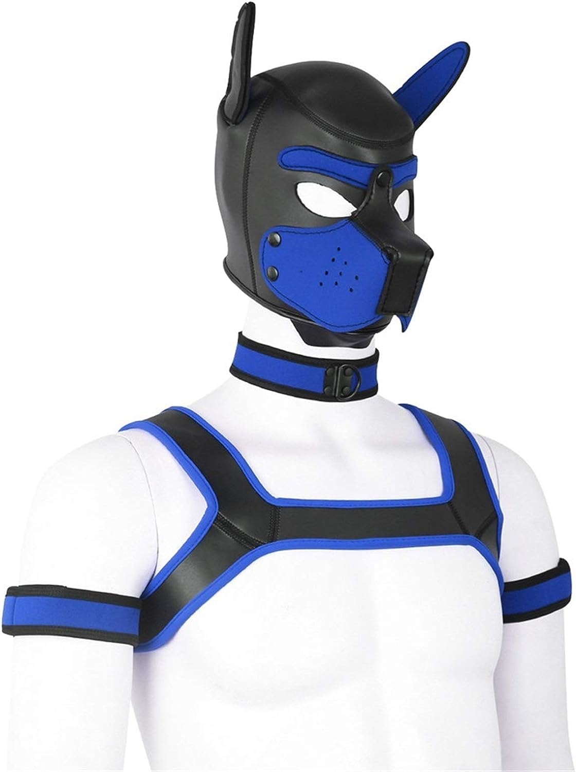 jecrizy 4 Sets Neoprene Puppy Hood Animal Head Mask Novelty Costume Dog (Hood Mask + Collar + Armband + Harness) (Large, Blue)