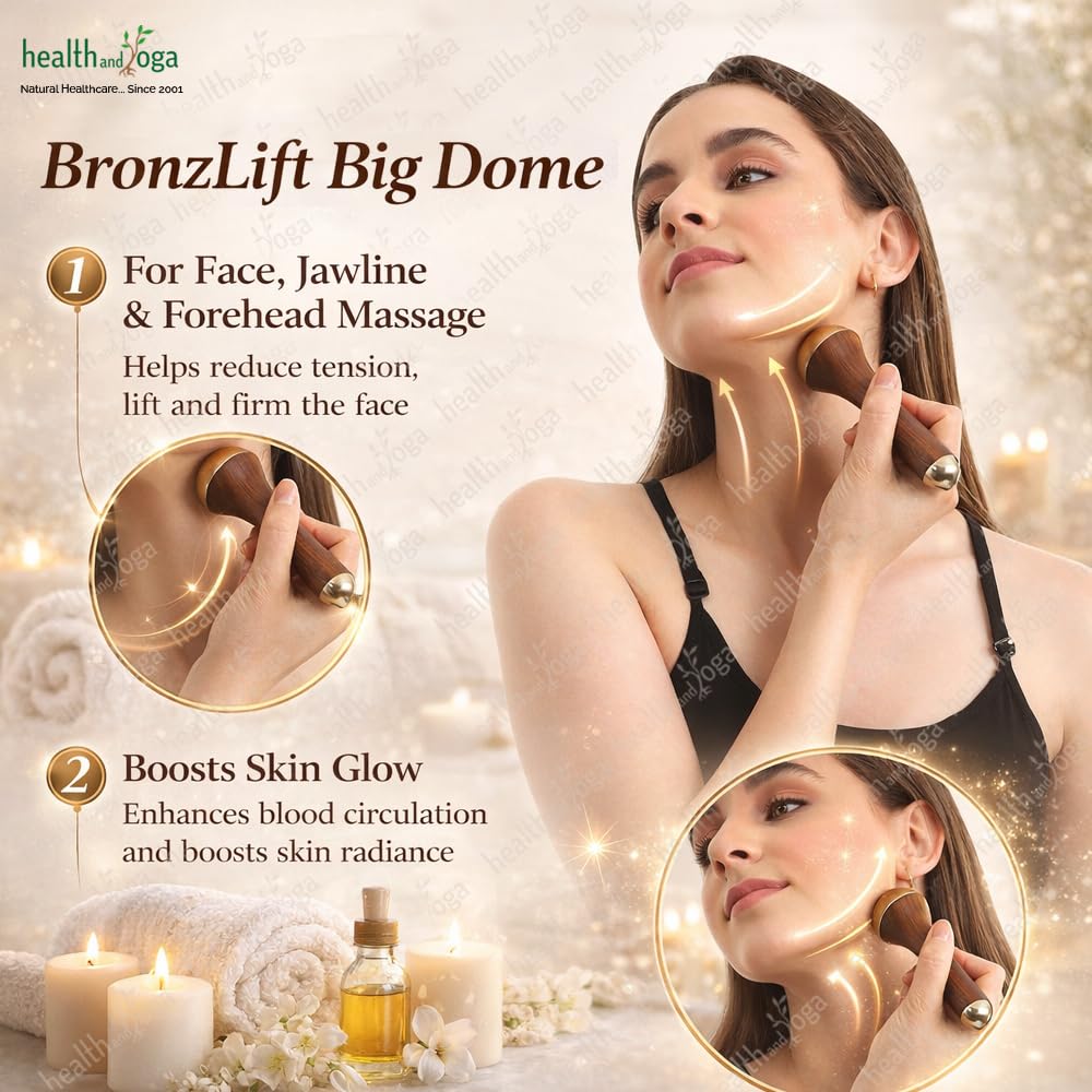 HealthAndYoga BronzLift Kansa Zauberstab – Beidseitige Bronzekappe – Added Beauty Face Oil Phiole – Ayurveda Gesicht Yoga Beauty Tool – Gesichts-, Nacken- und Unteraugenmassage – Straffung und