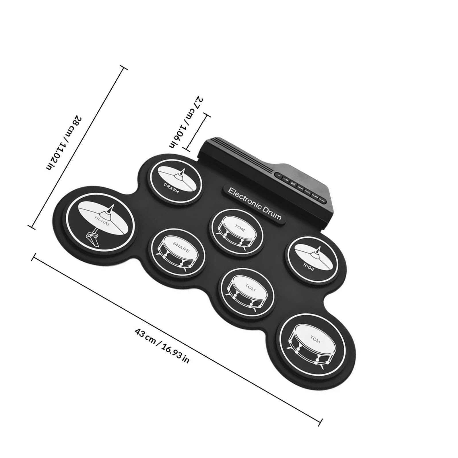 Vaguelly Batería Electrónica Digital Portátil USB Enrollable para Principiantes, Pads de Batería Silenciosos, Kit Compacto Metrónomo Incorporado, Adecuado para Práctica y Viajes