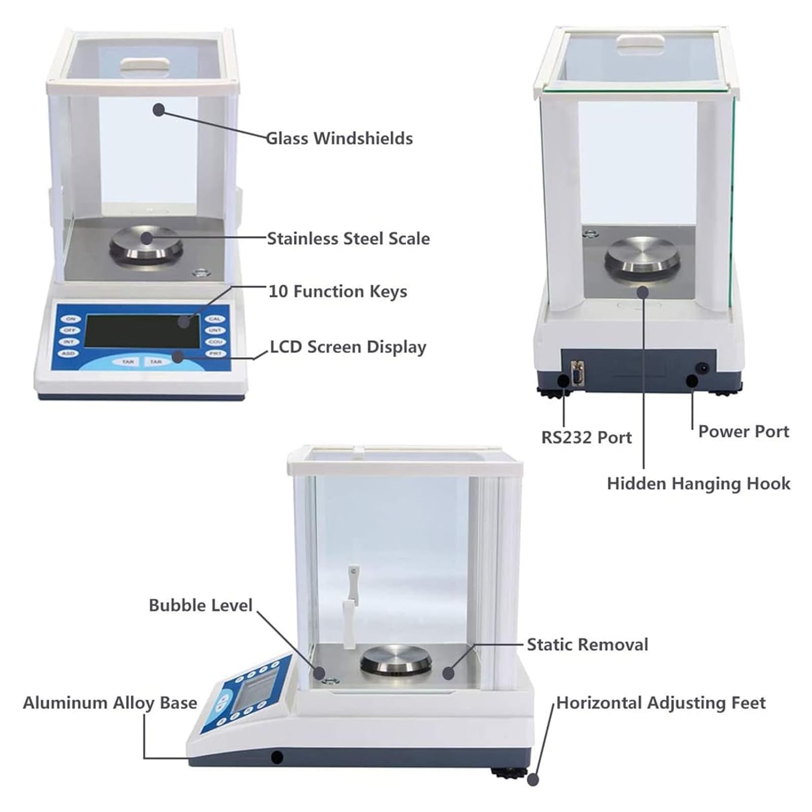 Balanza de Alta precisión, balanza analítica de Laboratorio con Protector contra el Viento, Peso máximo Opcional de 100/200 g y precisión de 0,0001 g, función de conteo d,